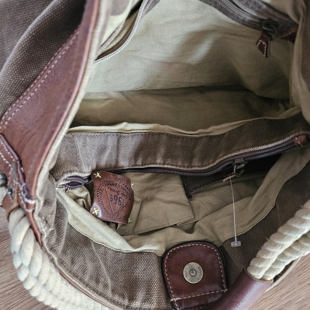 GAP 1969 Vintage Distressed Canvas Brown and Tan Hobo Handbag - Picture 4 of 7